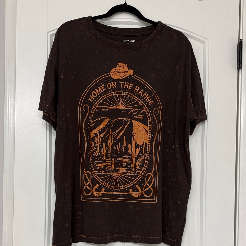 Brown Ladies Graphic T-Shirt with Western Design